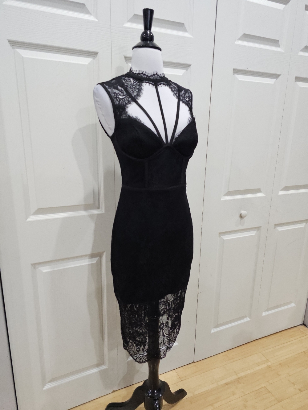 Vintage Y2K Goth Witchy Sexy Bebe Strappy Lace Corset Little Black Dress 00 XXS - Picture 13 of 16